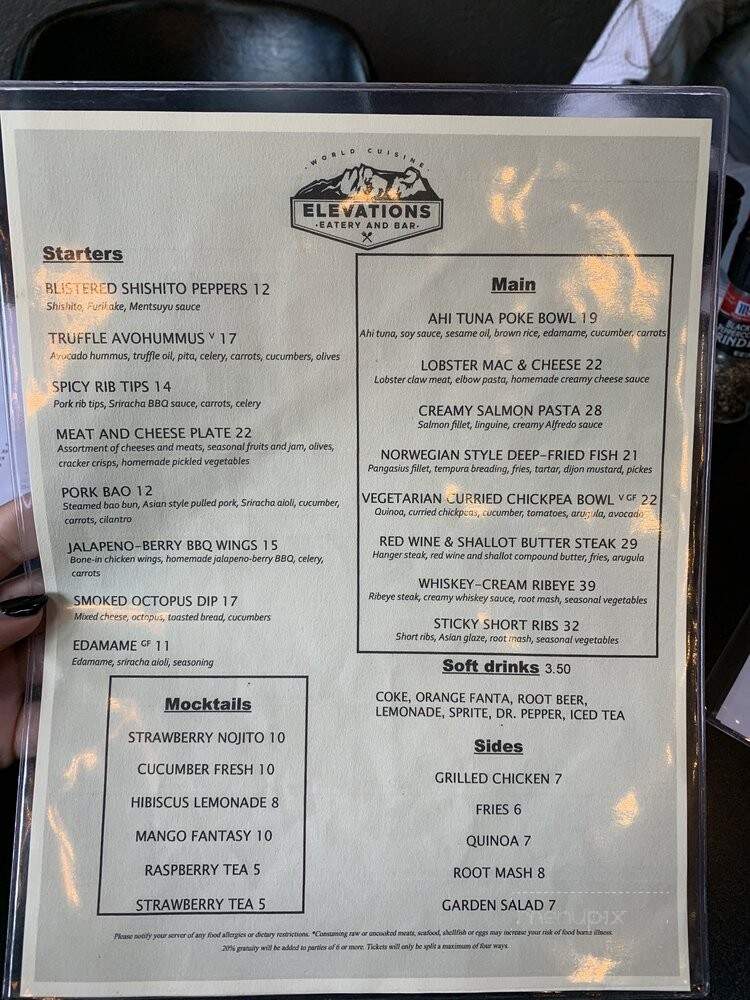 Elevations Eatery and Bar - Estes Park, CO menu_pic