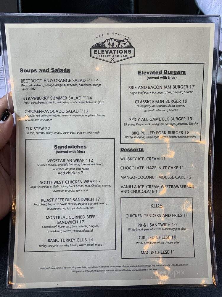 Elevations Eatery and Bar - Estes Park, CO menu_pic