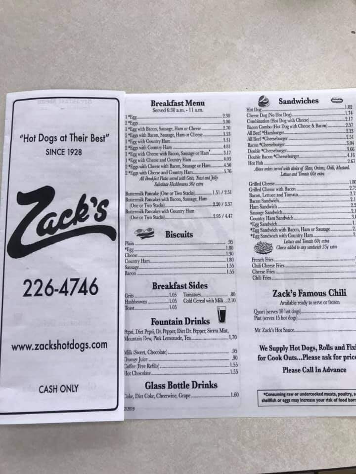 Zack's Snacks Hot Dog Shack - Estero, FL menu_pic