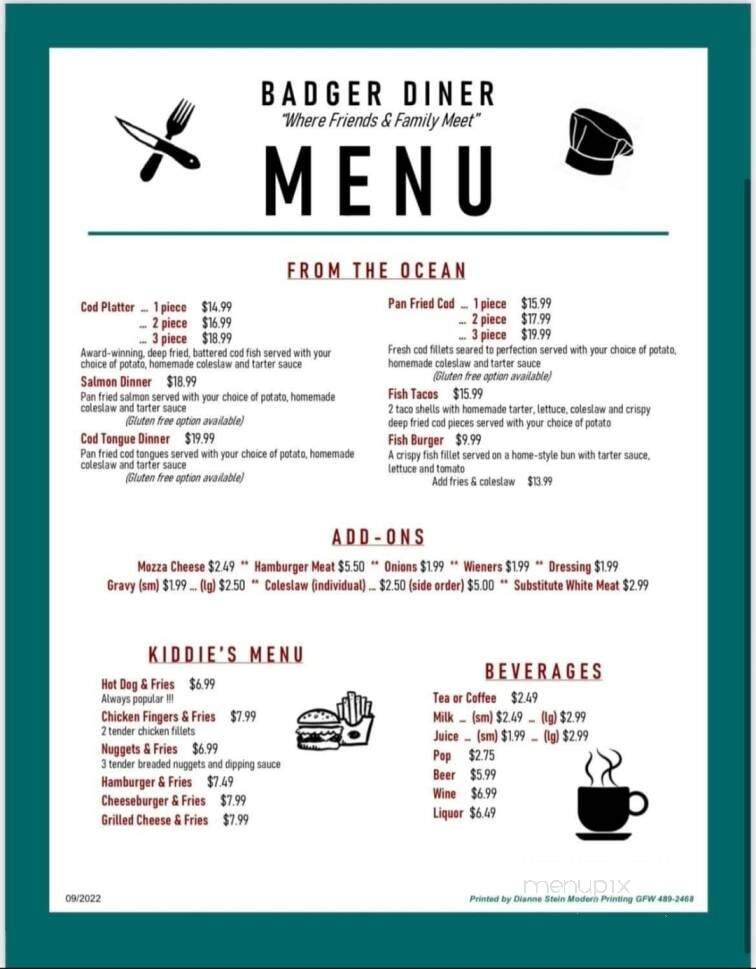 Badger Diner Bar and Grill - Grand Falls-Windsor, NL menu_pic