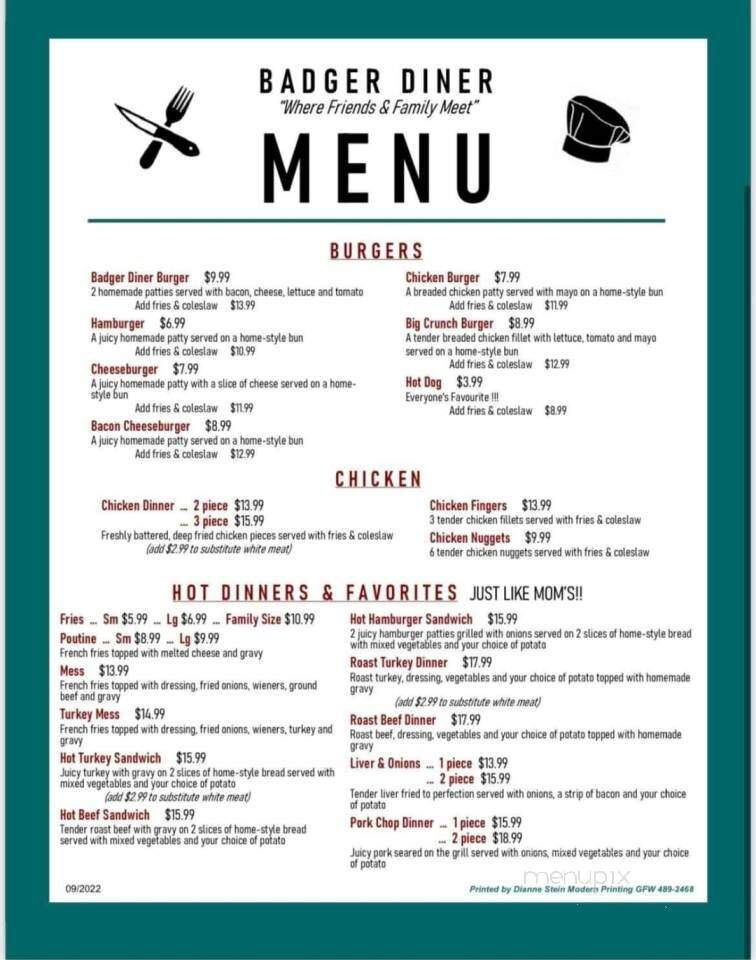 Badger Diner Bar and Grill - Grand Falls-Windsor, NL menu_pic
