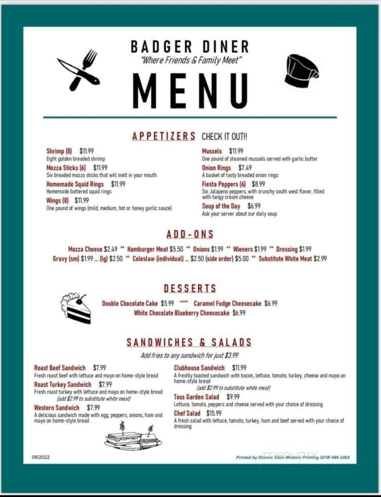 Badger Diner Bar and Grill - Grand Falls-Windsor, NL menu_pic