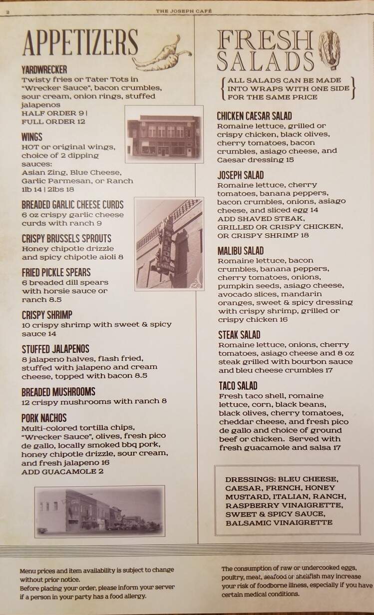 The Joseph Cafe with Iron Horse Saloon - Forsyth, MT menu_pic