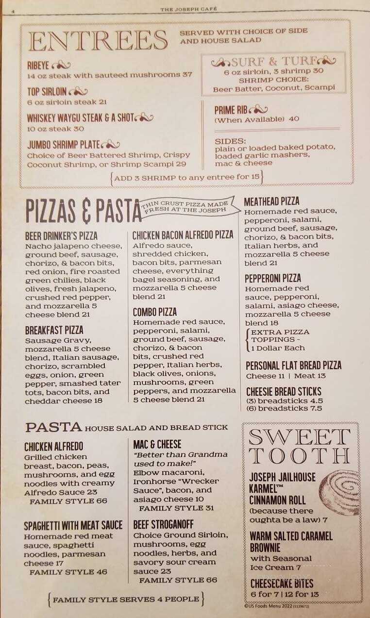 The Joseph Cafe with Iron Horse Saloon - Forsyth, MT menu_pic