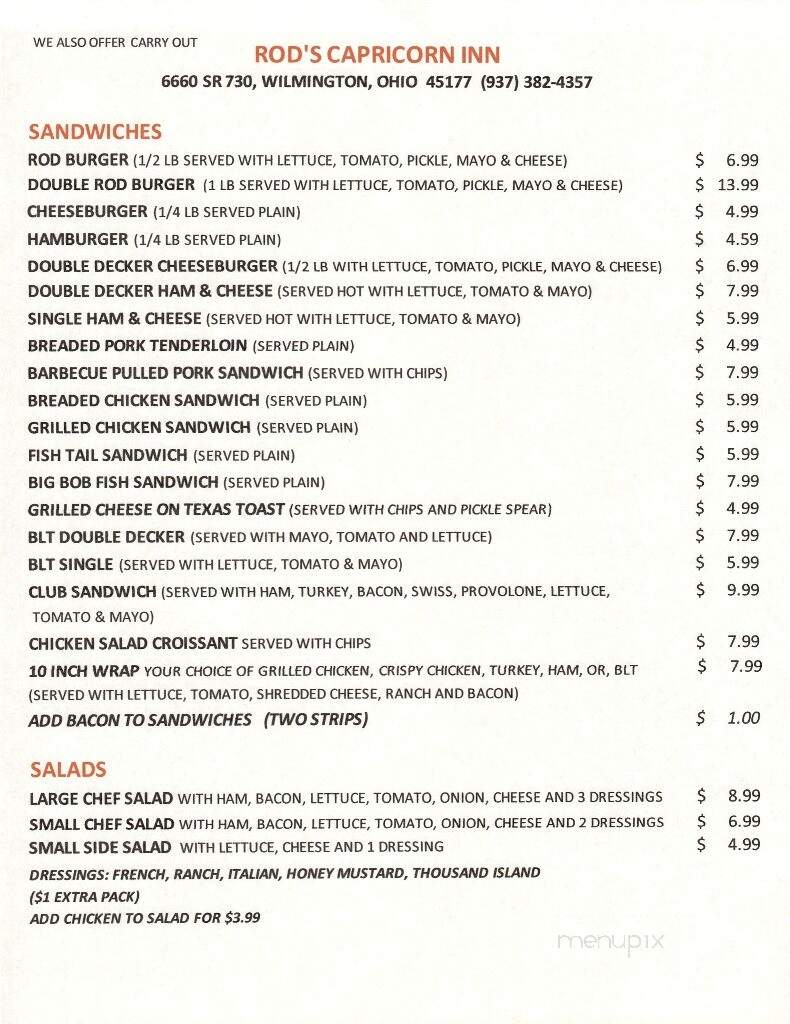 Rods Burgers - Wilmington, OH menu_pic