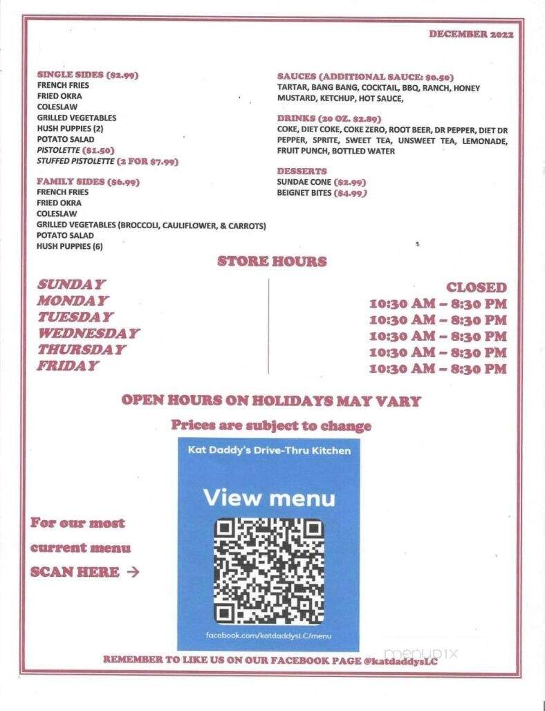 Kat Daddy's - Lake Charles, LA menu_pic