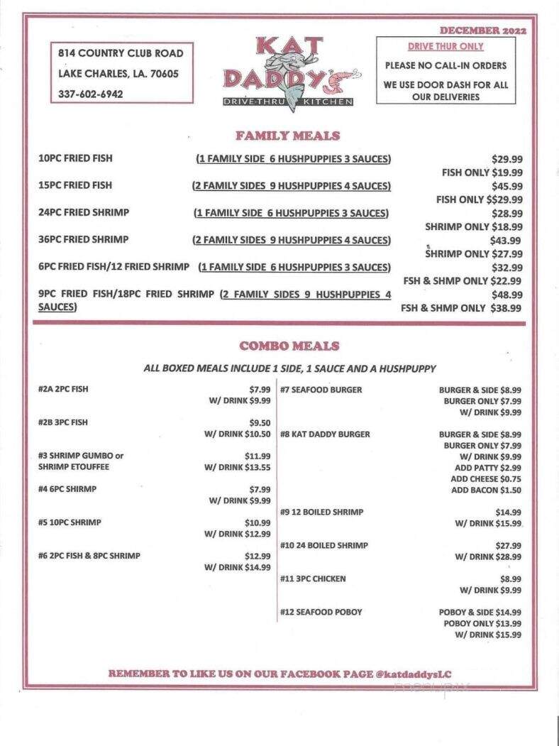 Kat Daddy's - Lake Charles, LA menu_pic