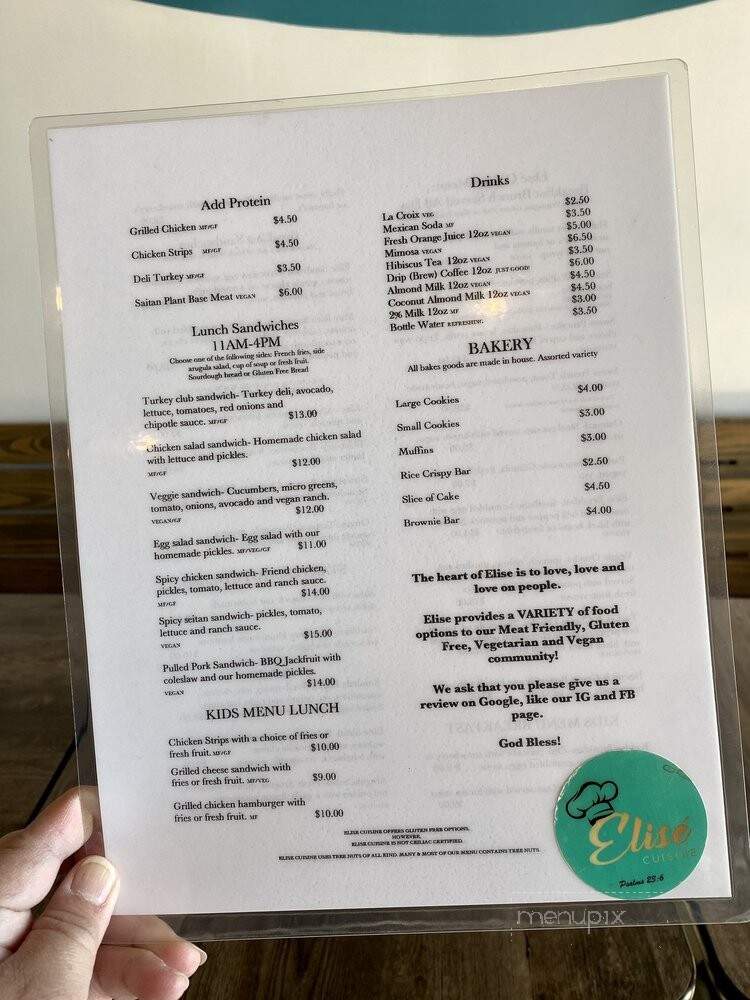 Elise Cuisine - San Antonio, TX menu_pic