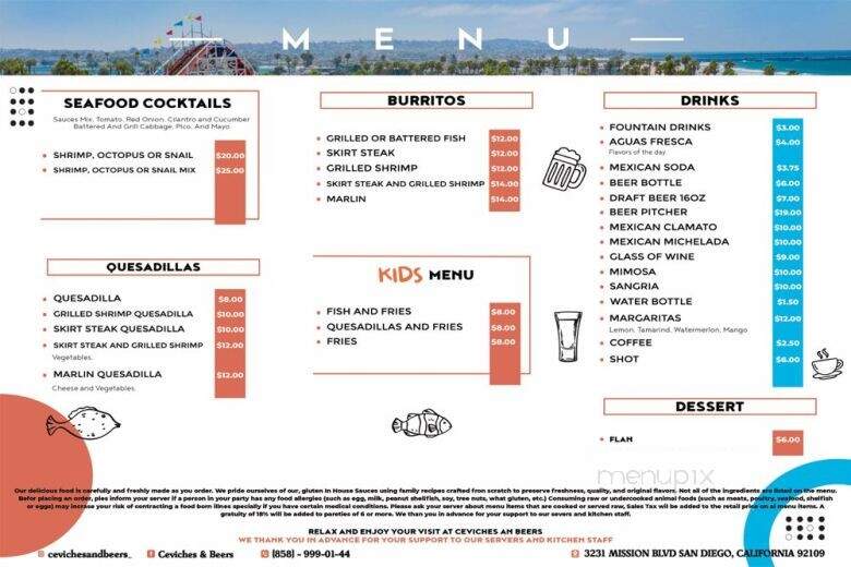 Ceviches & Beers - San Diego, CA menu_pic