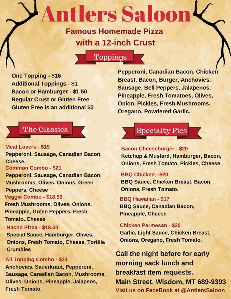 Antler Saloon - Wisdom, MT menu_pic