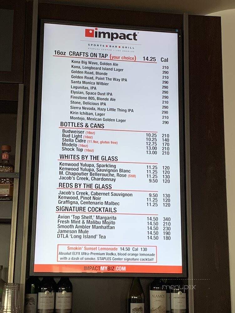 Impact Sports Bar and Grill - Los Angeles, CA menu_pic