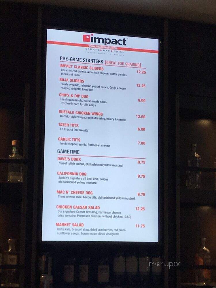 Impact Sports Bar and Grill - Los Angeles, CA menu_pic