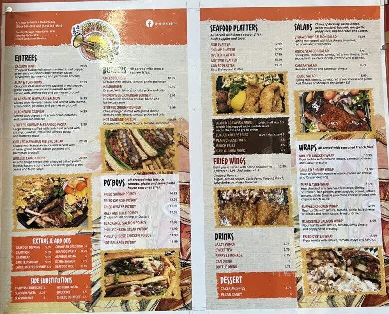 AJ's Jazzy Grill - New Orleans, LA menu_pic