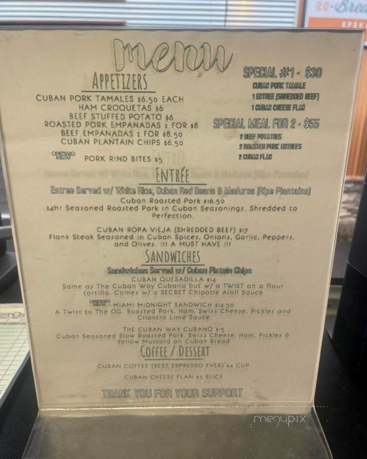 The Cuban Way Food Truck - Spokane, WA menu_pic