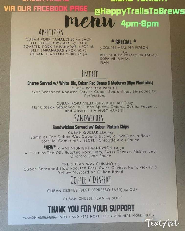 The Cuban Way Food Truck - Spokane, WA menu_pic