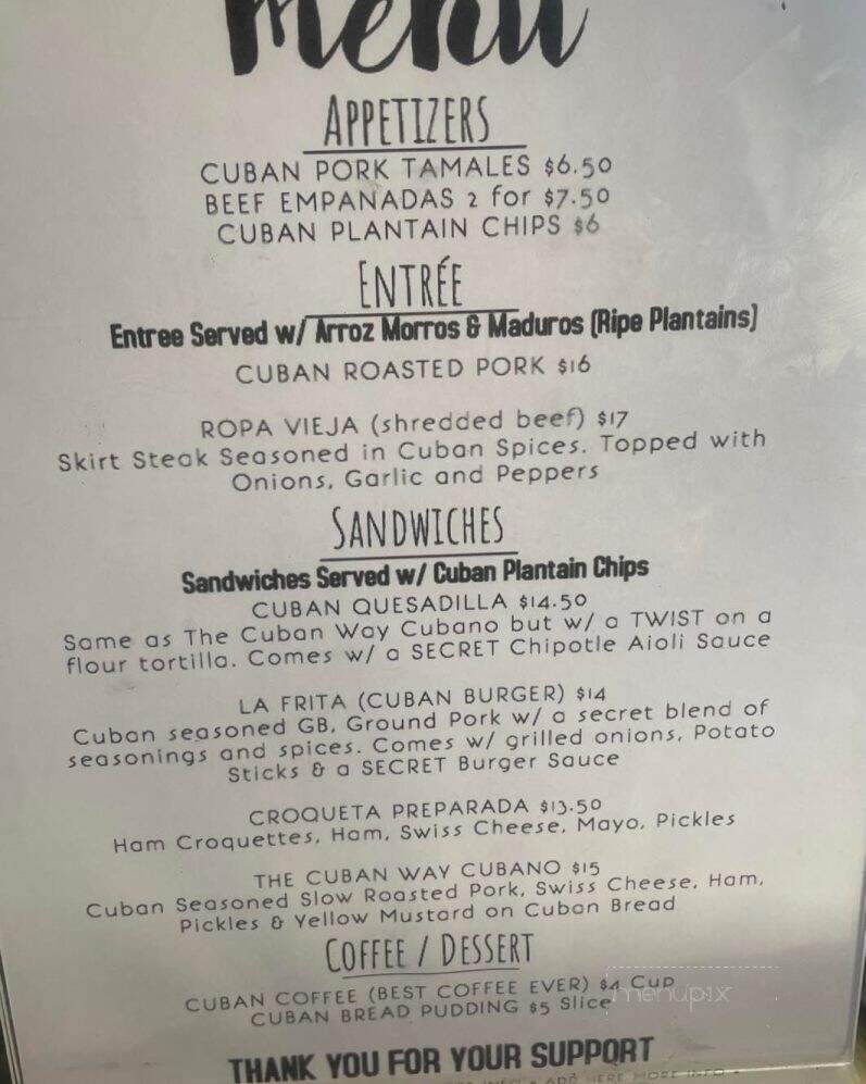 The Cuban Way Food Truck - Spokane, WA menu_pic