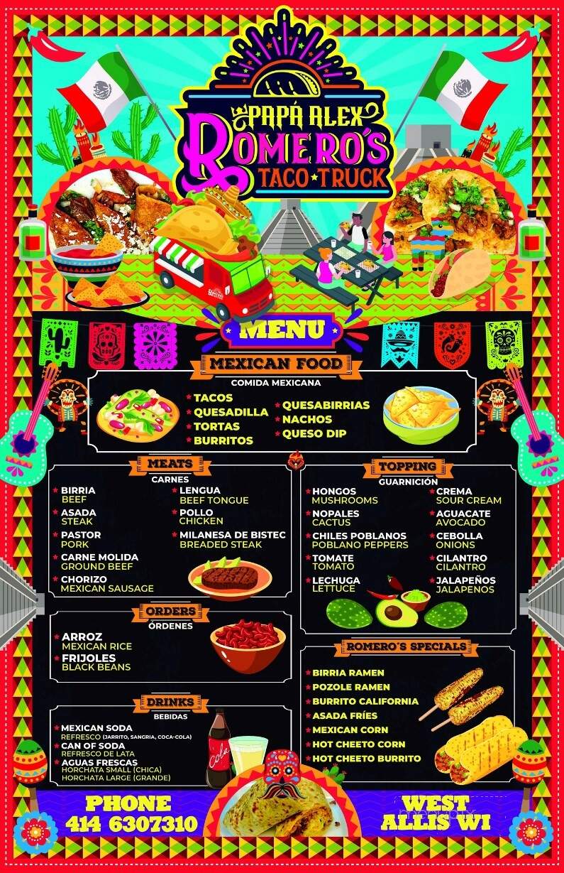Romero Taco Truck - West Allis, WI menu_pic