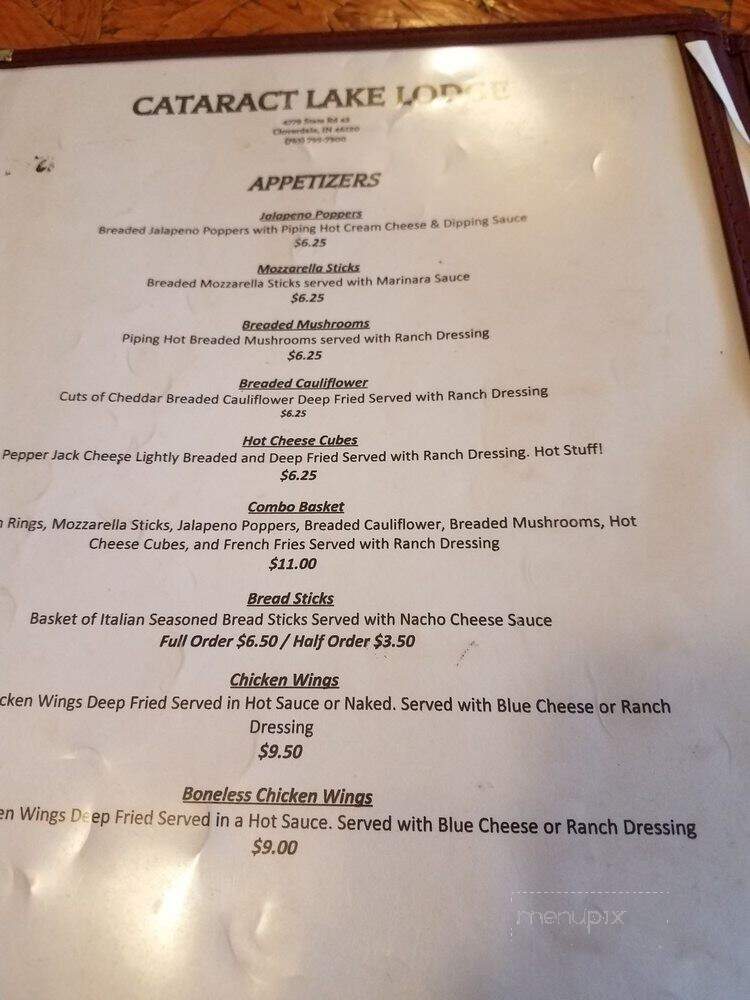 Cataract Lake Lodge - Cloverdale, IN menu_pic