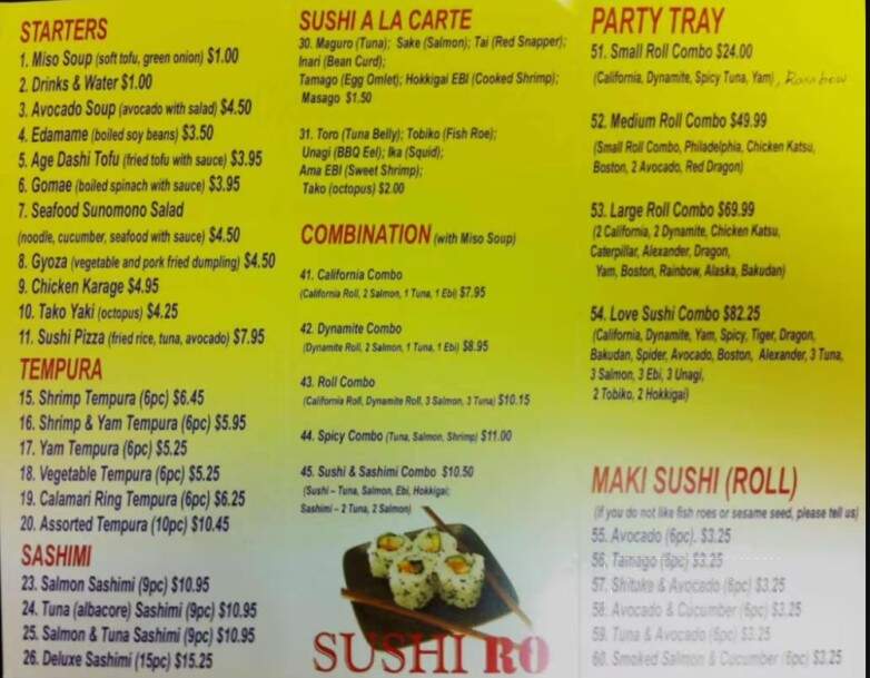 Sushi Ro - Winnipeg, MB menu_pic