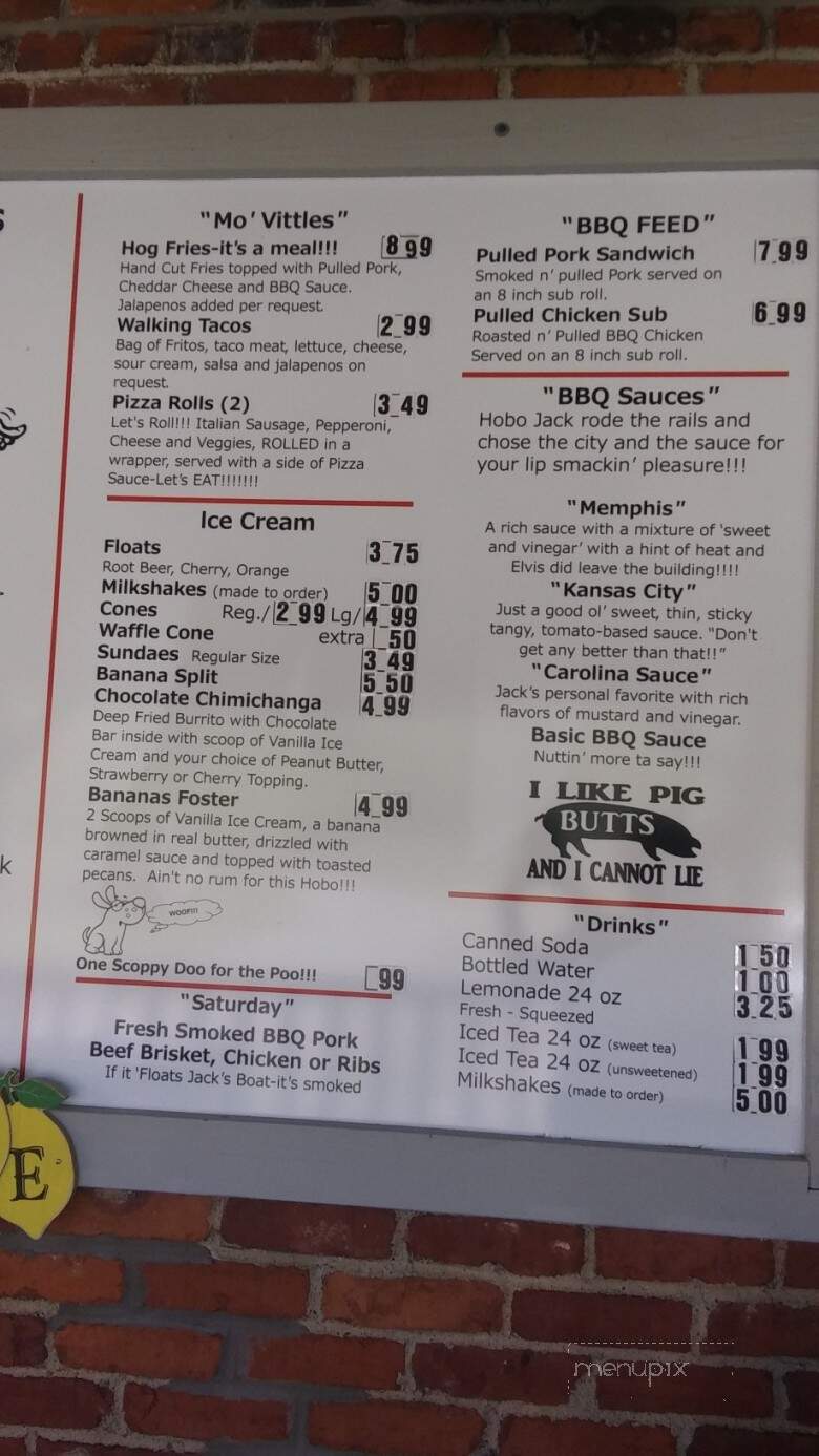 Hobo Jacks - Masontown, PA menu_pic
