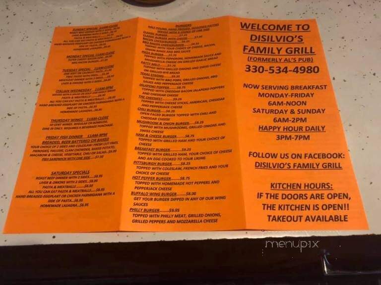 DiSilvio's Family Grill formerly Al's Pub - Hubbard, OH menu_pic