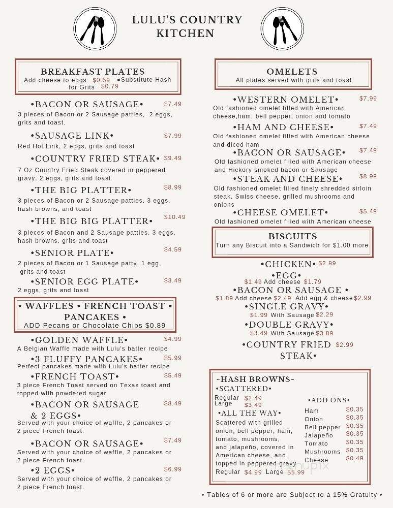 Lulu's Country Kitchen - Wedowee, AL menu_pic
