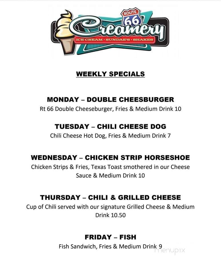 Route 66 Creamery - Hamel, IL menu_pic