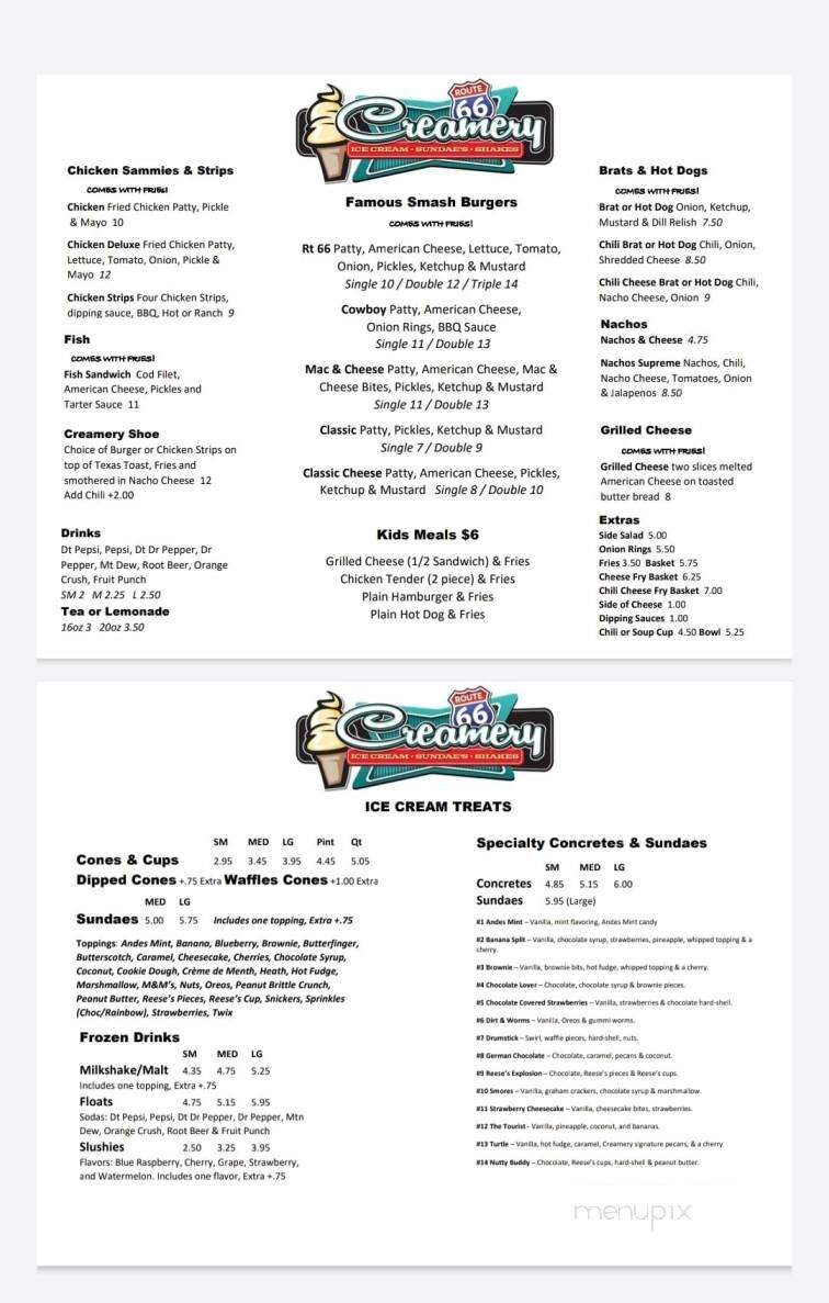 Route 66 Creamery - Hamel, IL menu_pic