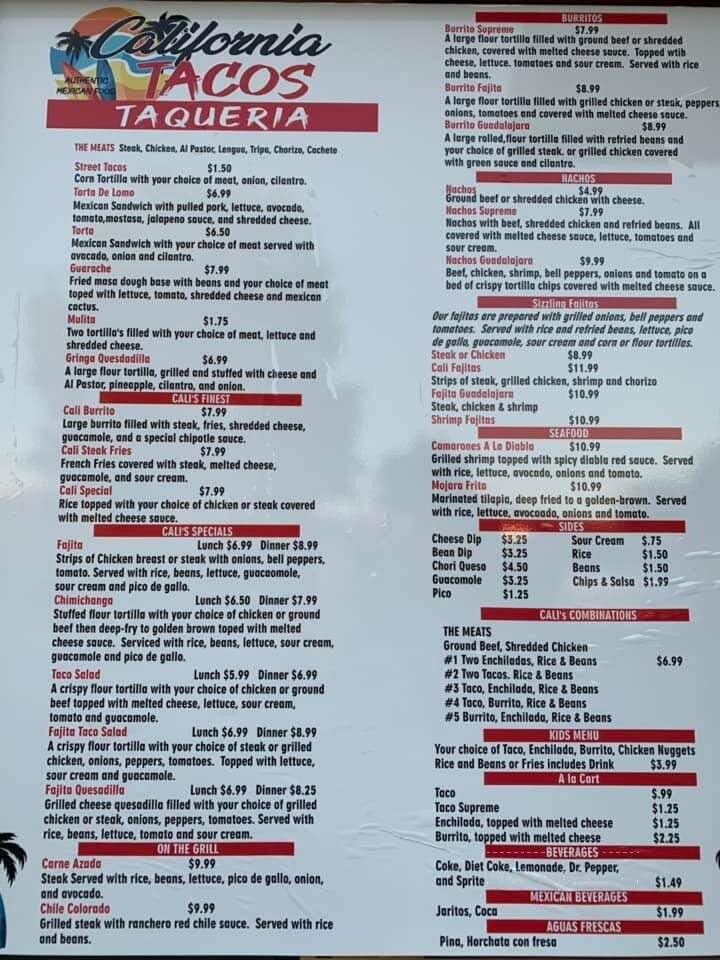 California Tacos Taqueria - Hendersonville, TN menu_pic