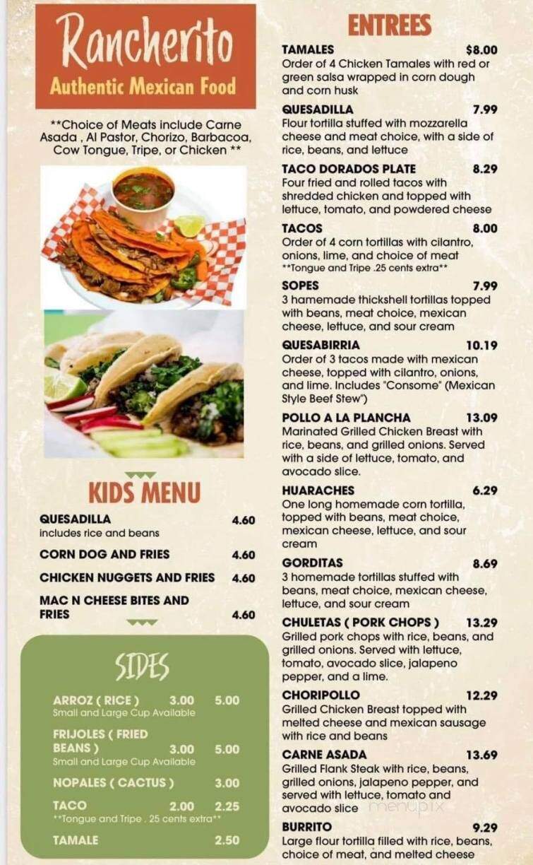Rancherito - Yadkinville, NC menu_pic