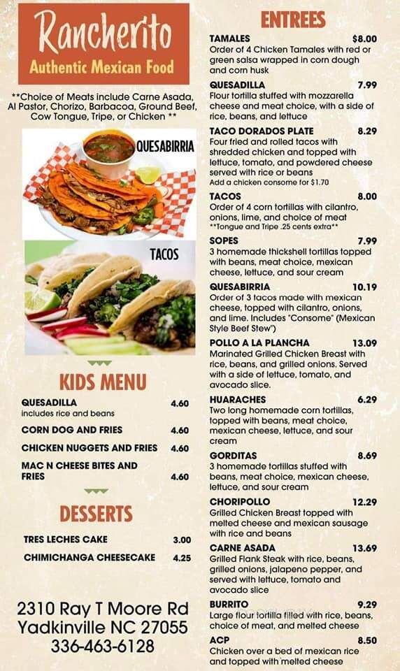 Rancherito - Yadkinville, NC menu_pic