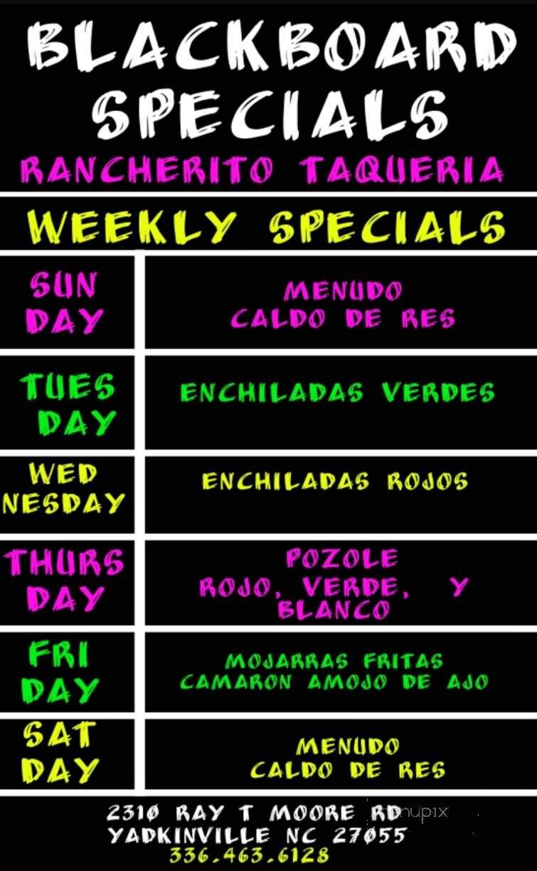Rancherito - Yadkinville, NC menu_pic