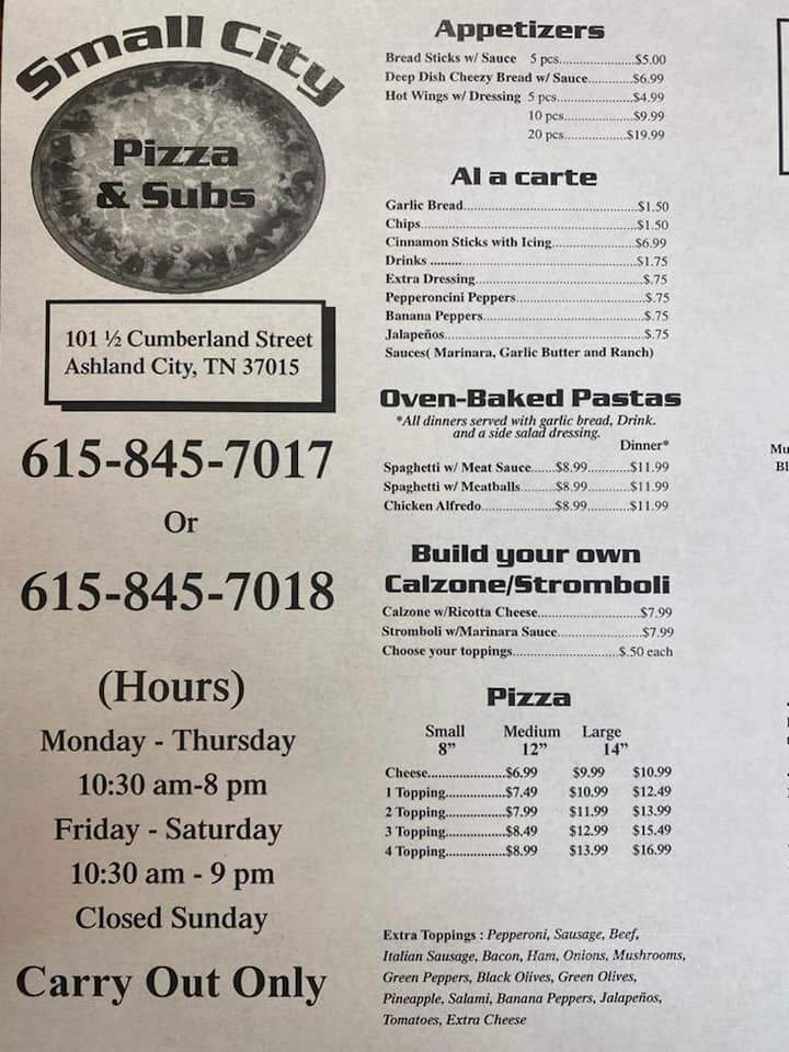Small City Pizza & Subs - Ashland City, TN menu_pic