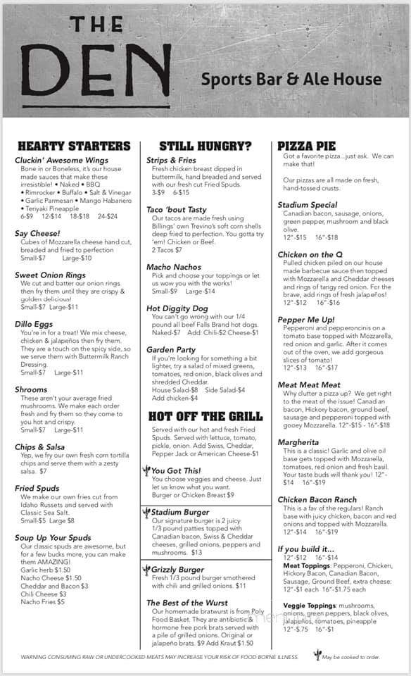 Lions Den - Billings, MT menu_pic