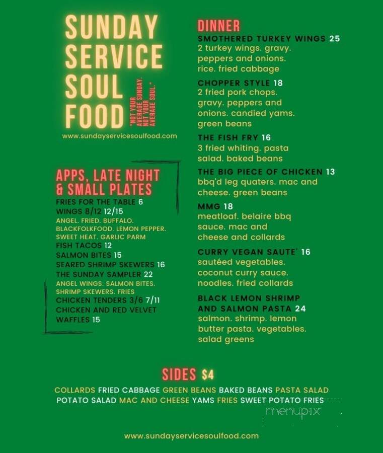 Sunday Service Soulfood - Richmond, VA menu_pic