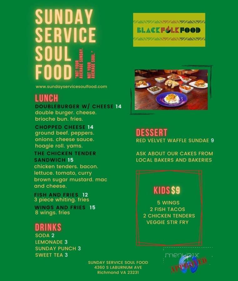 Sunday Service Soulfood - Richmond, VA menu_pic