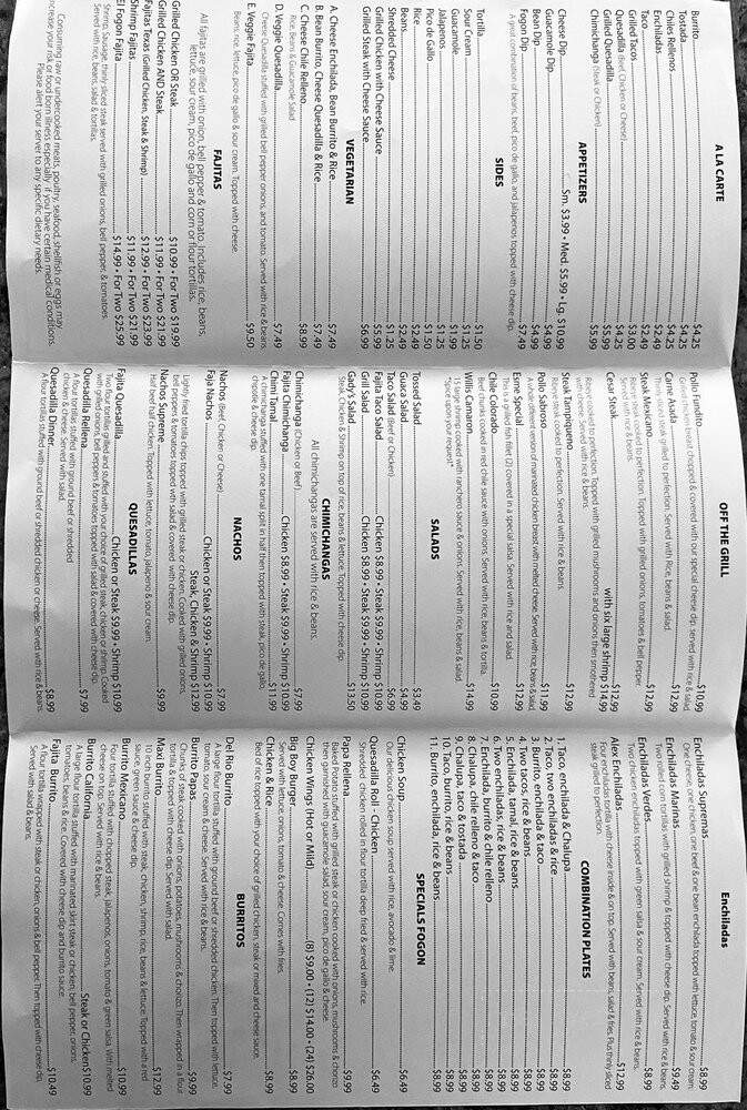 El Fogon Grill - Hackleburg, AL menu_pic