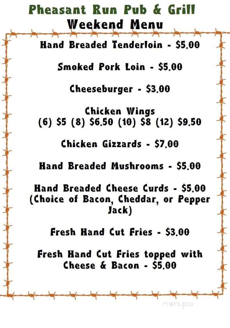 Pheasant Run - Winterset, IA menu_pic