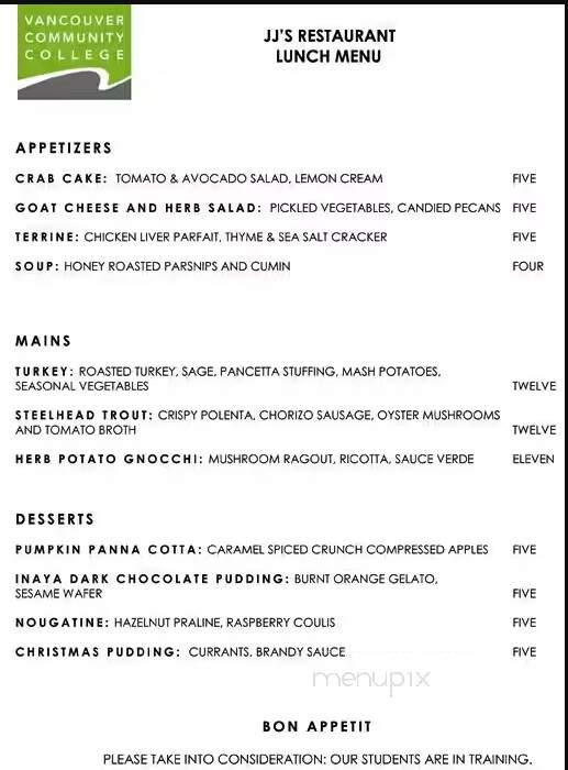 JJ's Restaurant - Vancouver, BC menu_pic