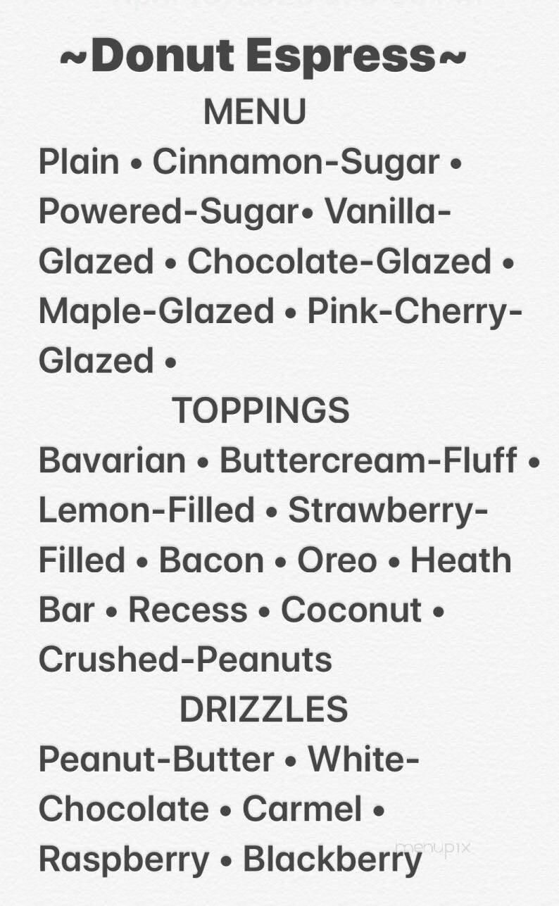 Downtown Donut Bar - New Bern, NC menu_pic