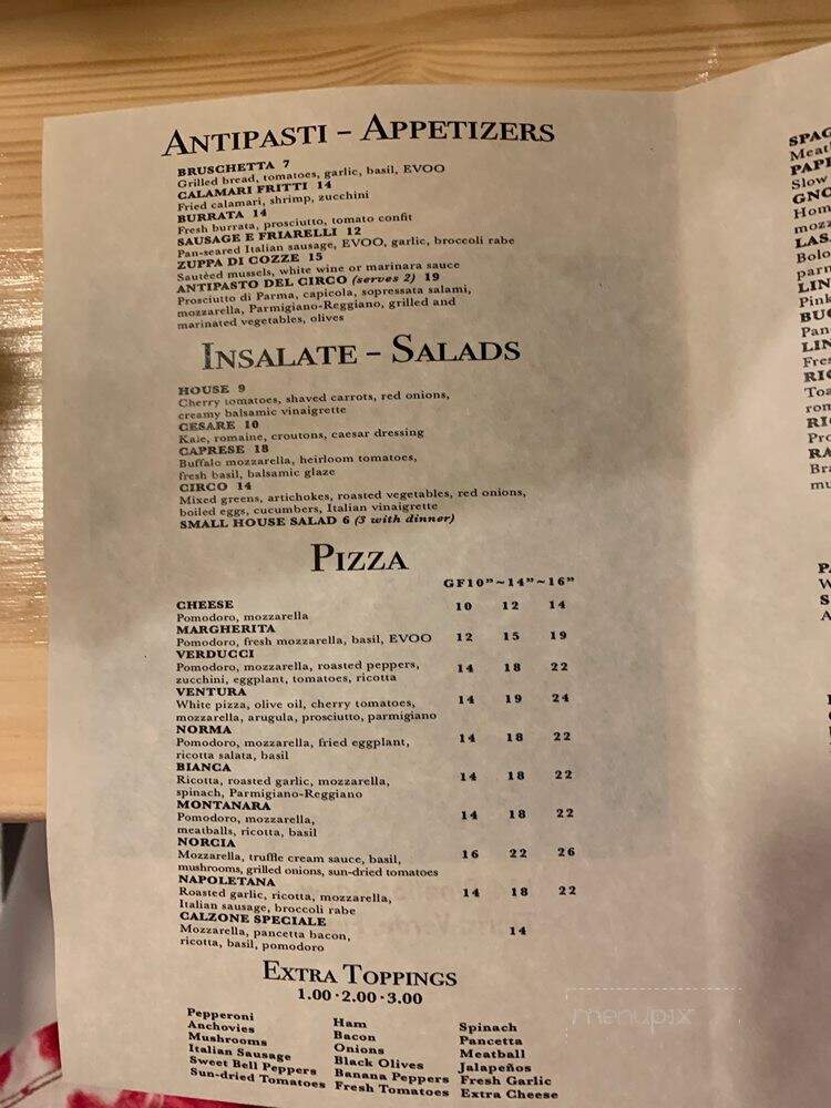 Circo Italian Kitchen & Pizzeria - Tierra Verde, FL menu_pic