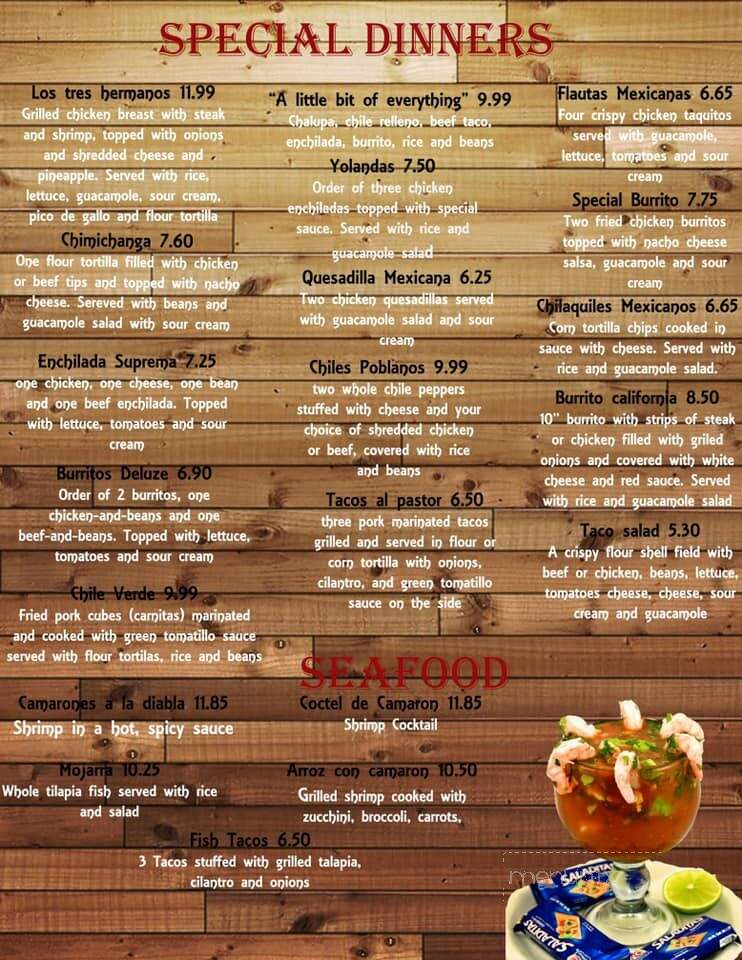 Los Tres Hermanos - Turbeville, SC menu_pic