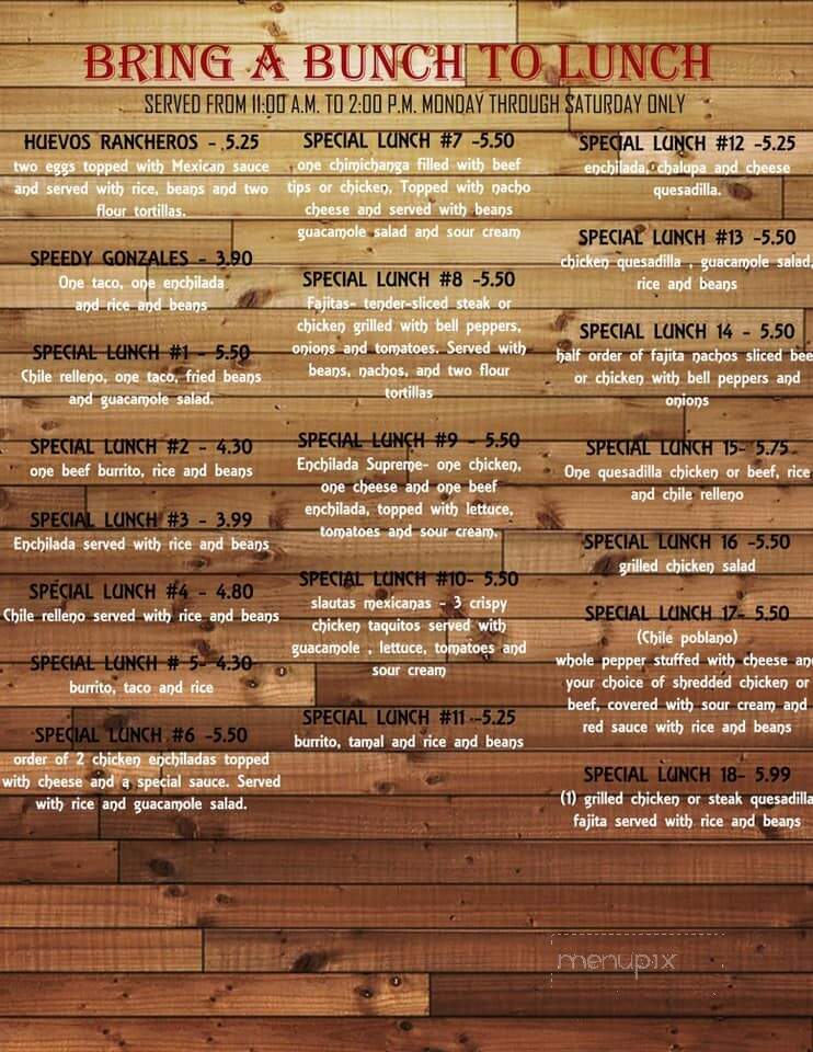 Los Tres Hermanos - Turbeville, SC menu_pic