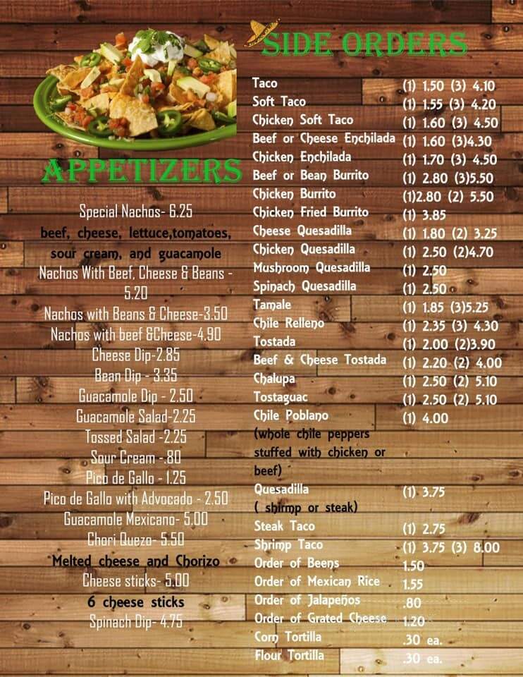 Los Tres Hermanos - Turbeville, SC menu_pic