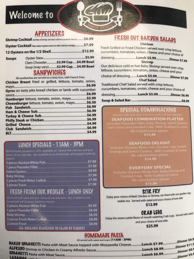Tasos menu on sale