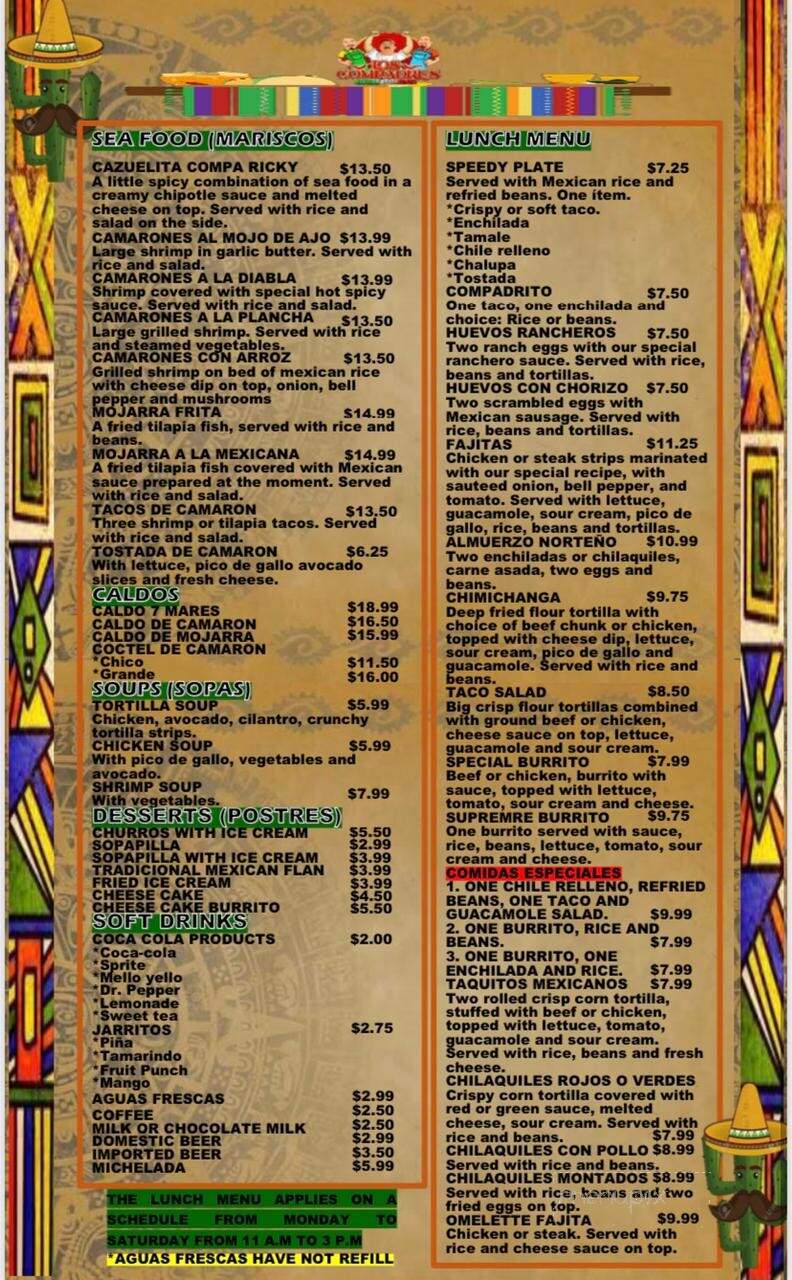 Los Compadres Mexican Restaurant - Rutledge, TN menu_pic