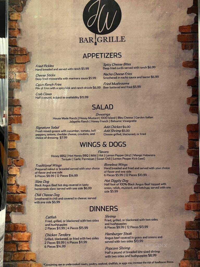 JW Bar and Grill - Oneonta, AL menu_pic