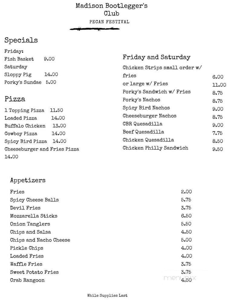 Madison Street Lounge - Brunswick, MO menu_pic