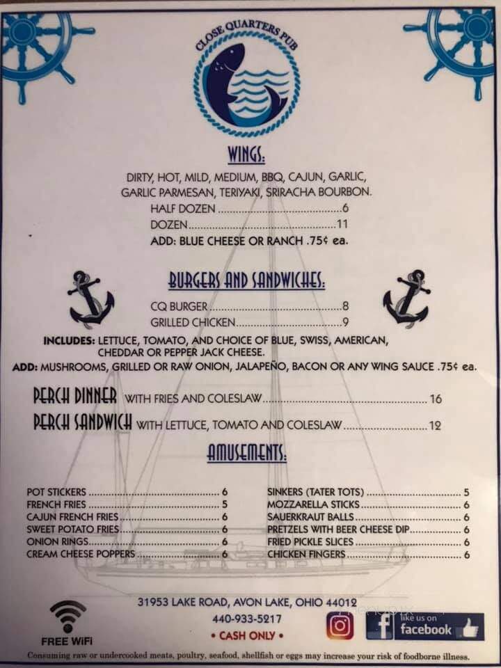 Close Quarters Pub - Avon Lake, OH menu_pic