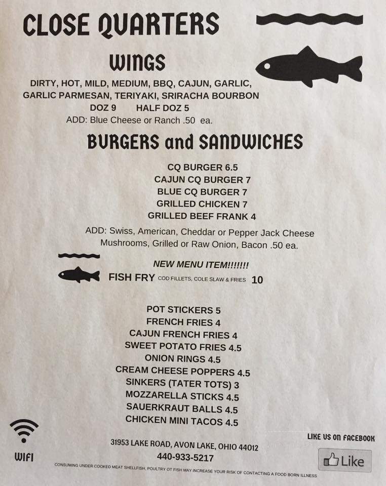 Close Quarters Pub - Avon Lake, OH menu_pic